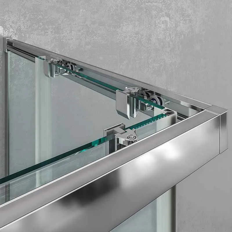 Box doccia BASIC quadrato apertura angolare 2 ante fisse-2 scorrevoli. Nessun profilo inferiore. Con trattamento anticalcare Finitura CROMO LUMINOSO. - immagine 4