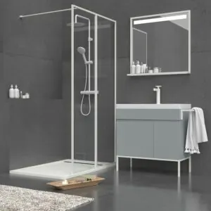 Mobile bagno 1 cassetto- 1 anta finitura GRIGIO CEMENTO opaco con lavabo in resina spessore 6 cm