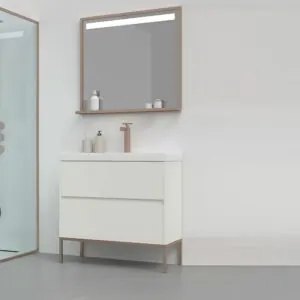 Mobile bagno 2 cassetti finitura BIANCO opaco con lavabo in resina spessore 6 cm