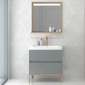 Mobile bagno 2 cassetti GRIGIO CEMENTO finitura opaca con lavabo in resina spessore 6 cm
