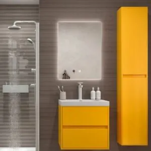 Mobile bagno sospeso 2 cassetti CARMEN con lavabo in resina finitura SENAPE