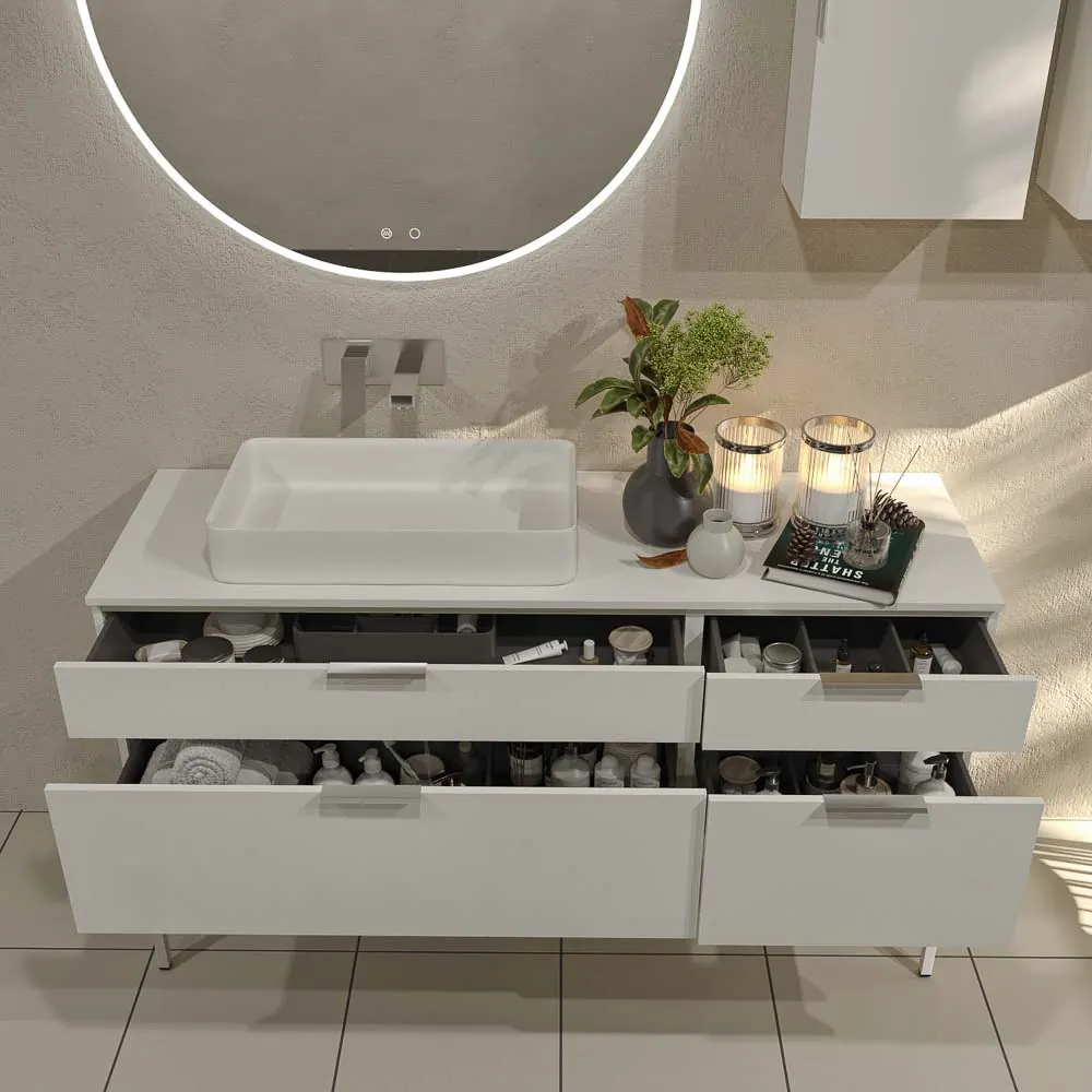 Mobile bagno ELLA con gambe 4 cassetti finitura BIANCO - immagine 3