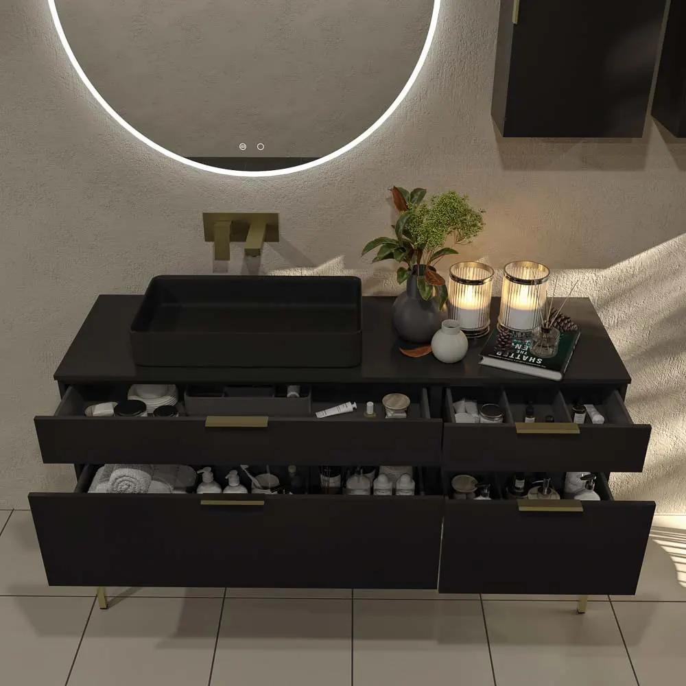 Mobile bagno ELLA con gambe 4 cassetti finitura NERO - immagine 5