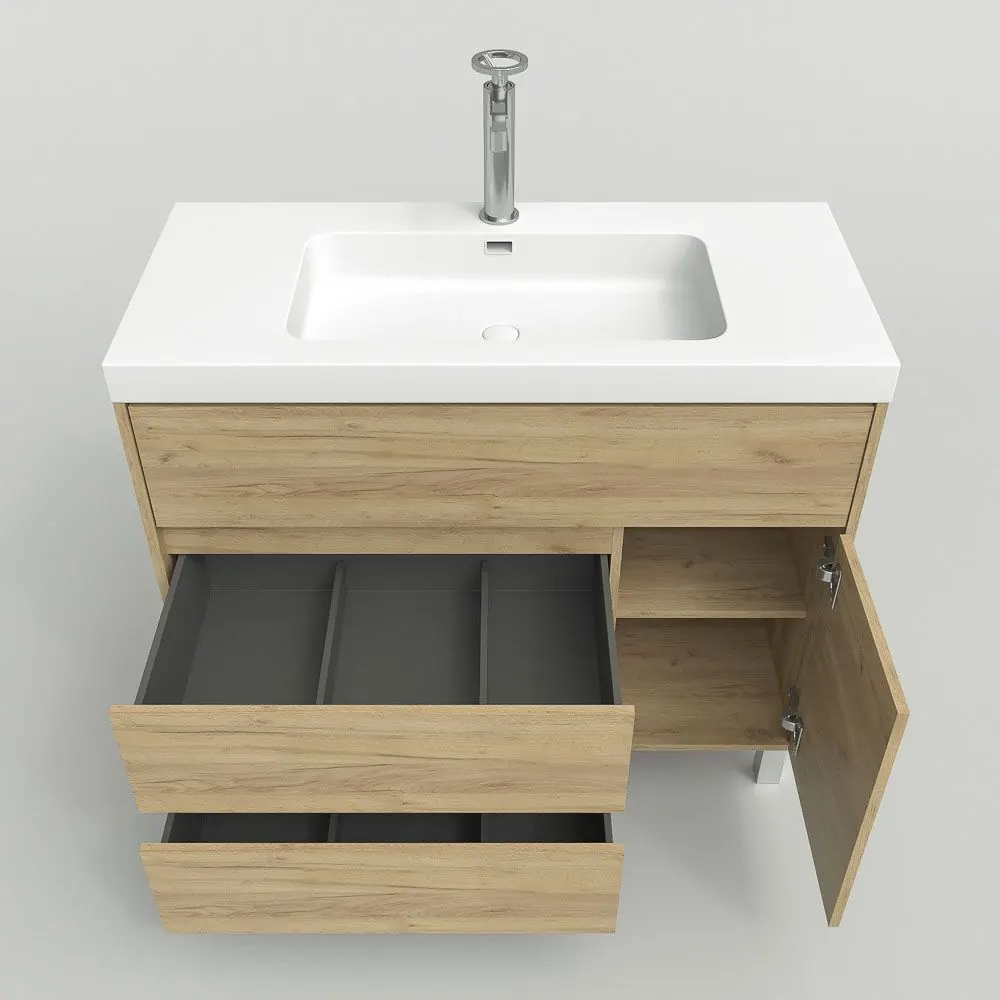 Mobile bagno con gambe 3 cassetti / 1 anta finitura ROVERE CHIARO CARMEN - immagine 6