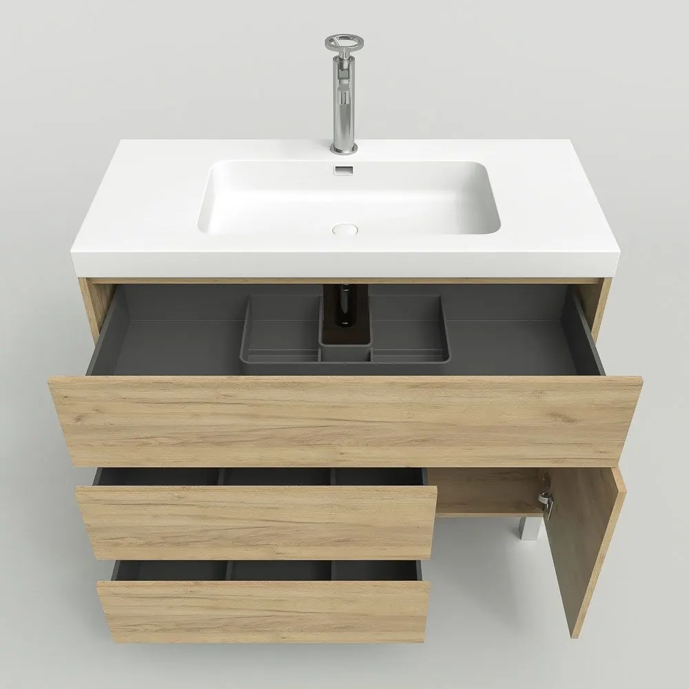 Mobile bagno con gambe 3 cassetti / 1 anta finitura ROVERE CHIARO CARMEN - immagine 7