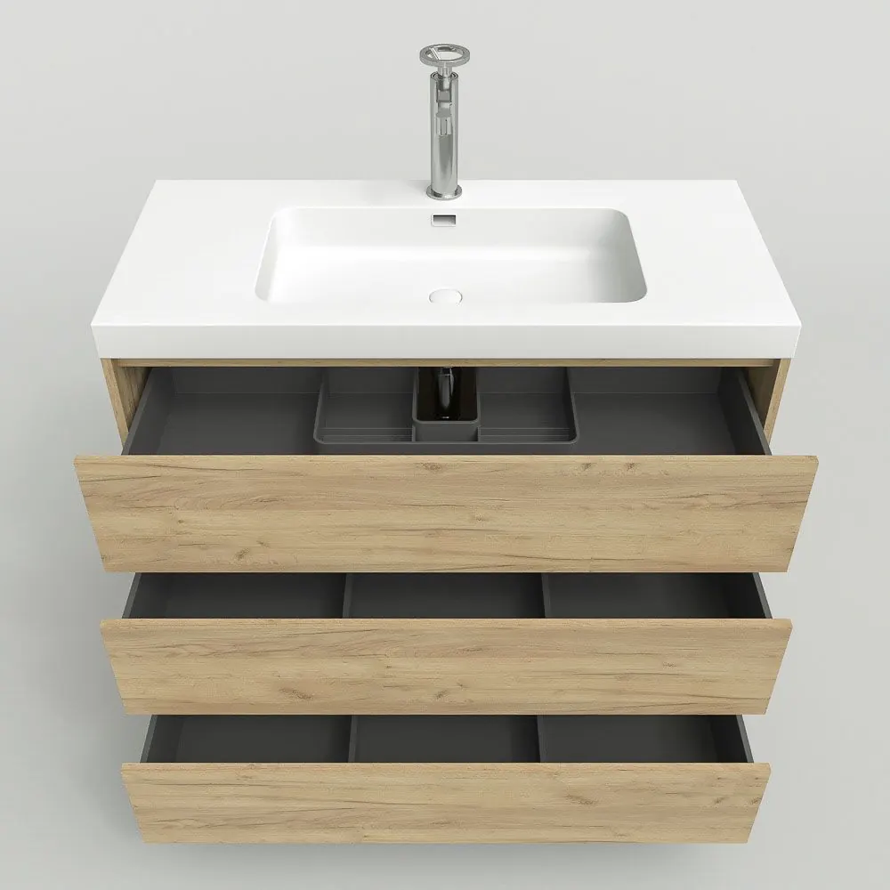 Mobile bagno con gambe 3 cassetti finitura CARMEN ROVERE CHIARO - immagine 4