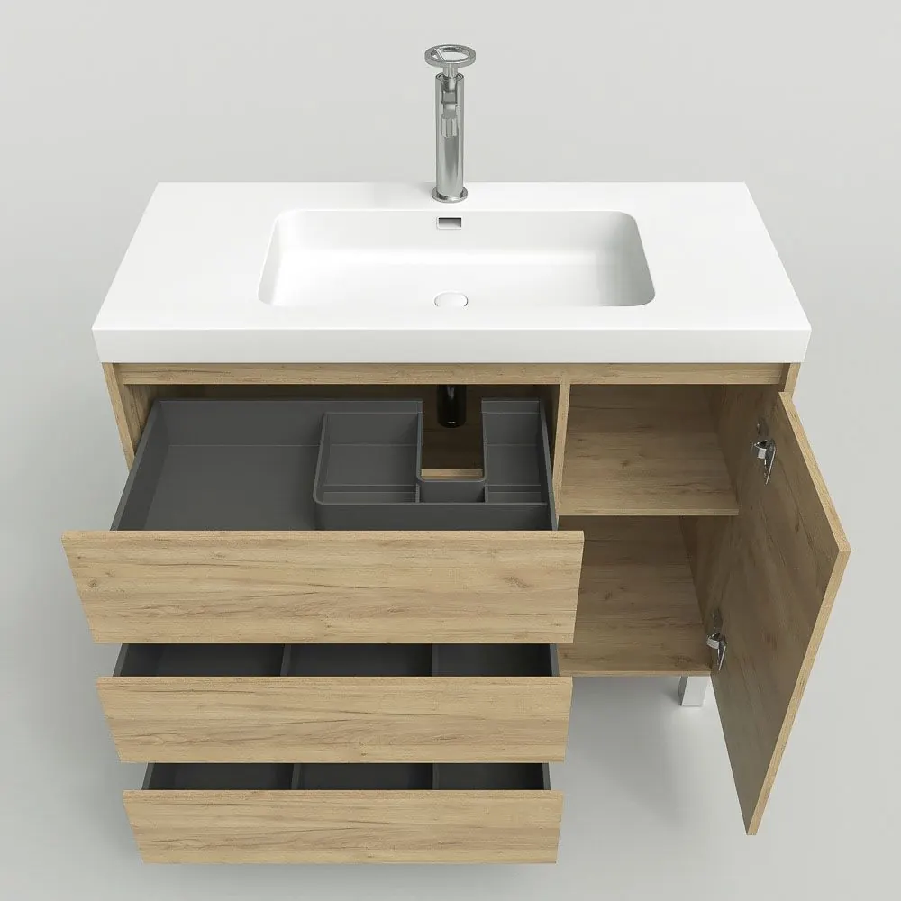 Mobile bagno con gambe 3 cassetti / 1 anta superiore finitura ROVERE CHIARO CARMEN - immagine 4