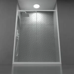 FRAME 1 box doccia frontale fisso - 1 anta scorrevole in vetro trasparente. Finitura BIANCO OPACO
