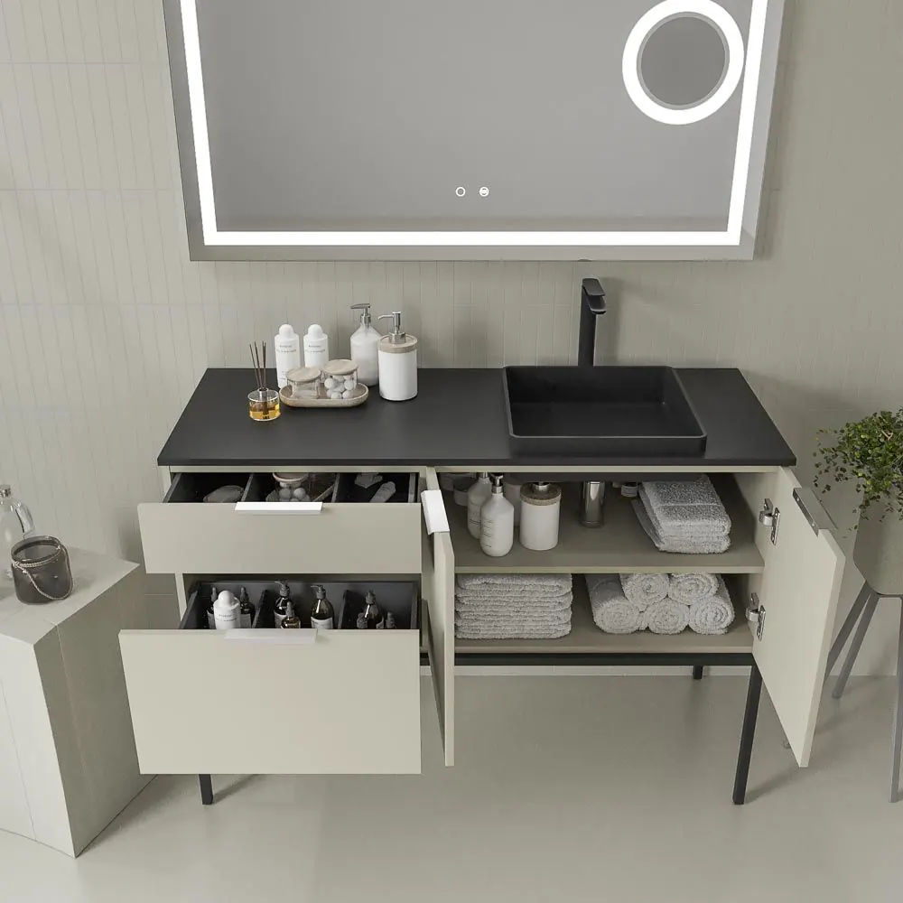 Mobile bagno ELLA con gambe 2 cassetti - 2 ante finitura PERLA - immagine 2