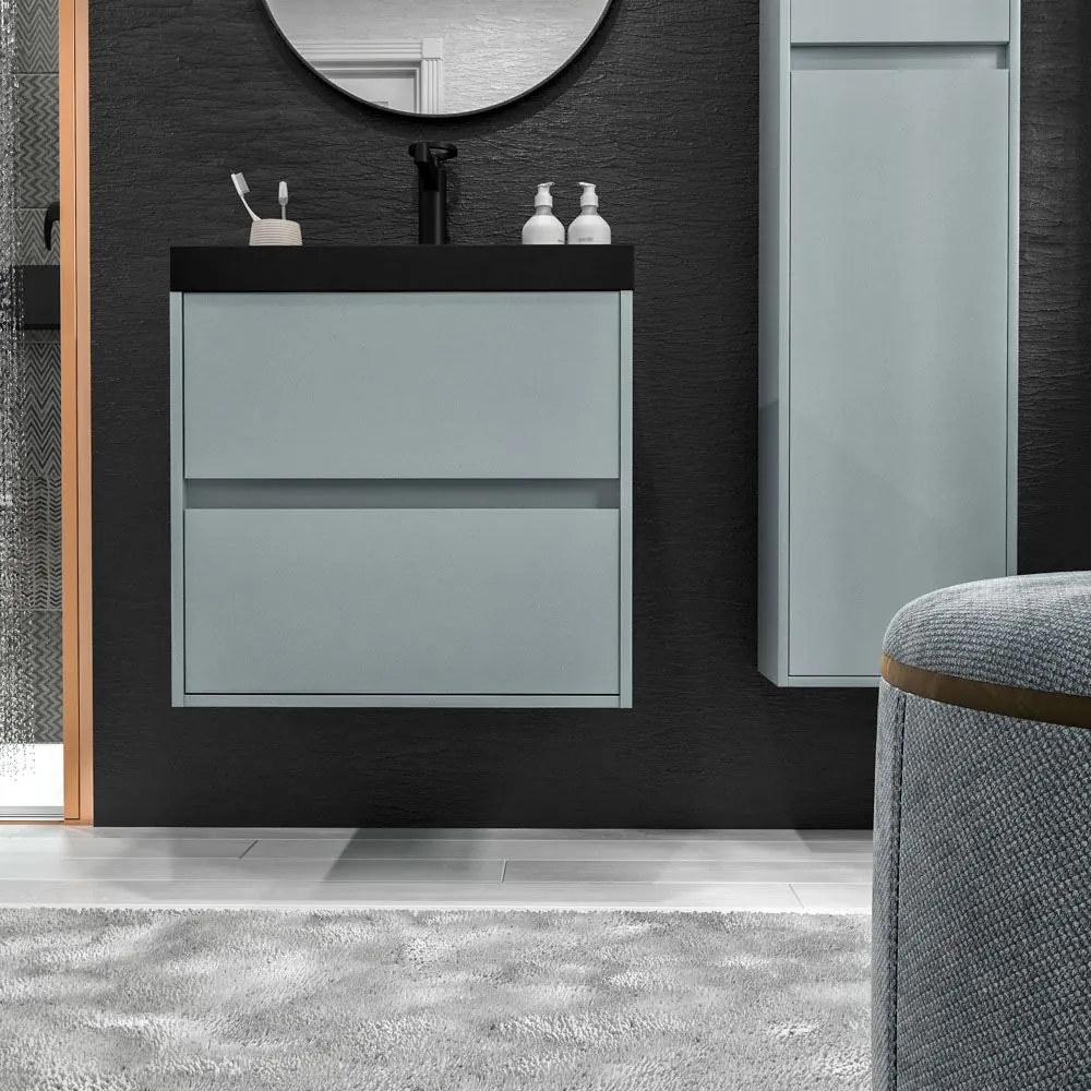 Mobile bagno sospeso 2 cassetti CARMEN con lavabo in resina finitura GRIGIO CEMENTO - immagine 3