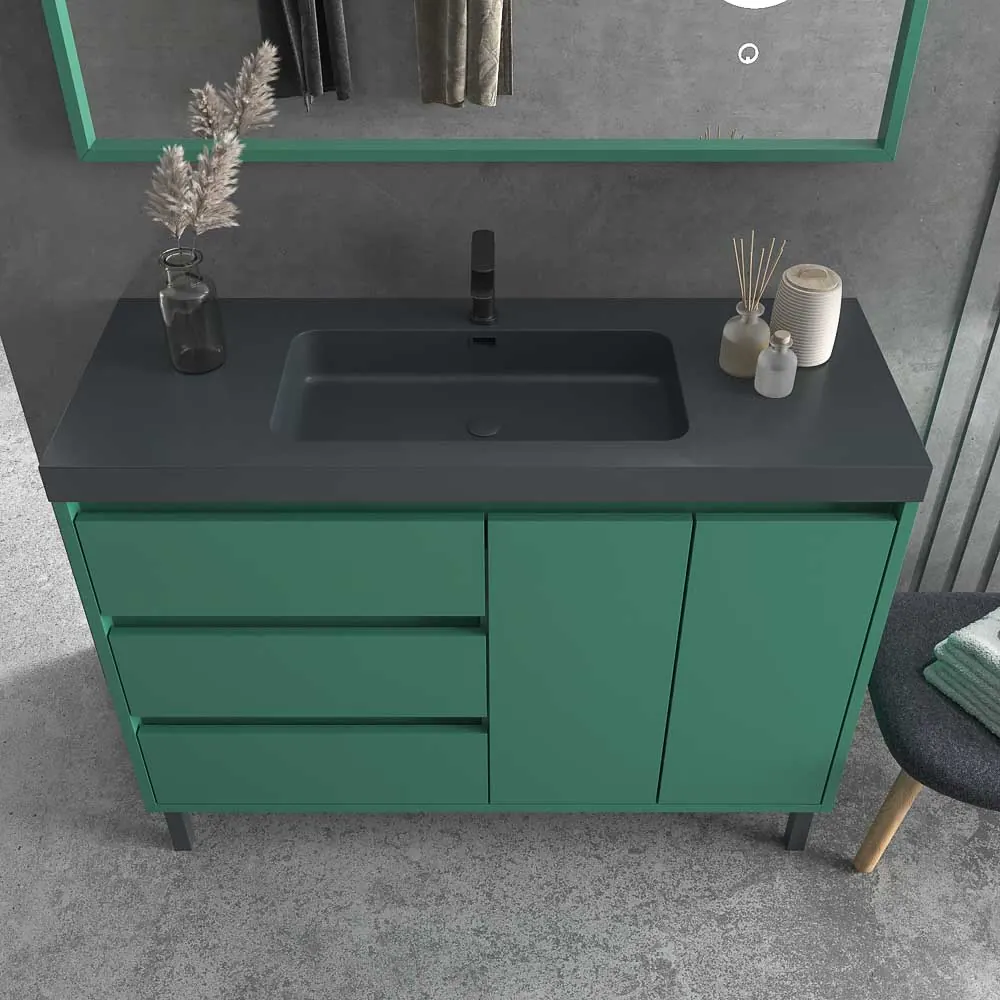 Mobile bagno a terra BOX cm 120 3 cassetti / 2 ante con lavabo in resina da cm 6. PATINA VERDE - immagine 9