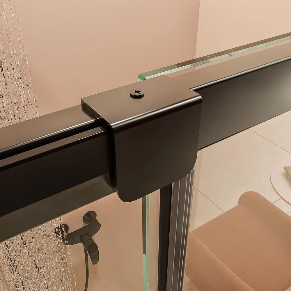 Parete doccia frontale AXER 1 fissa – 1 scorrevole anta in vetro 6 mm. SOHO decorazione industriale. Acciaio inossidabile NERO OPACO - immagine 5