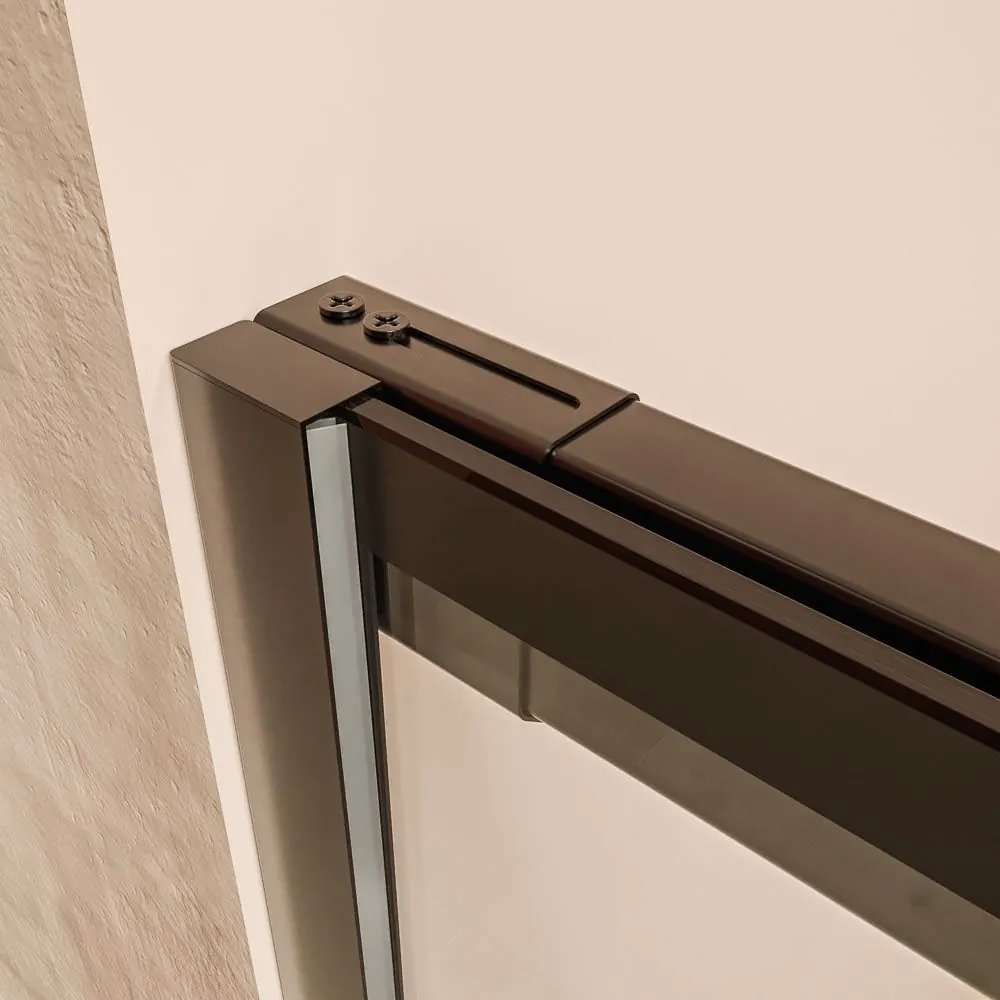 Parete doccia frontale AXER 1 fissa – 1 scorrevole anta in vetro 6 mm. SOHO decorazione industriale. Acciaio inossidabile NERO OPACO - immagine 9