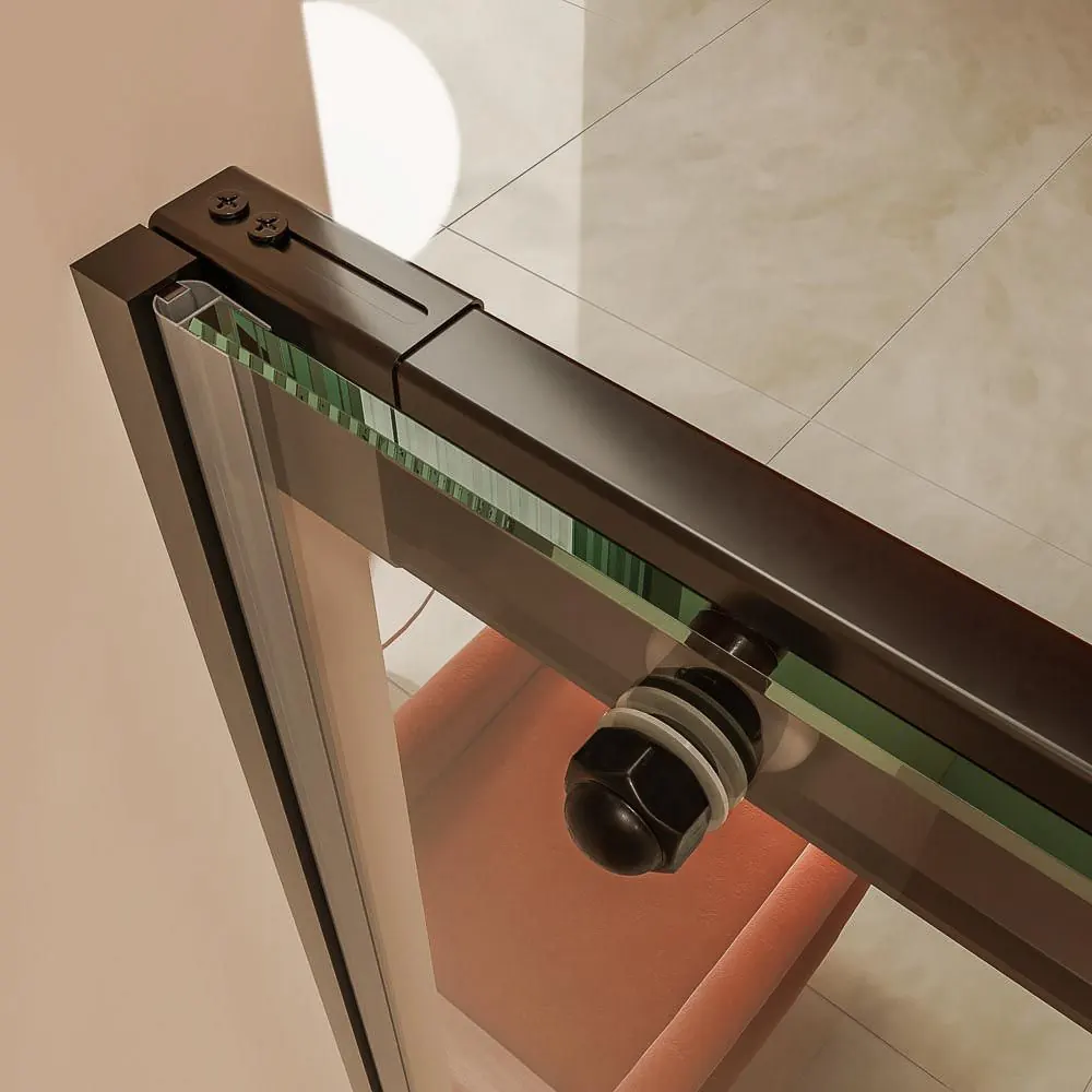 Parete doccia frontale AXER 1 fissa – 1 scorrevole anta in vetro 6 mm. SOHO decorazione industriale. Acciaio inossidabile NERO OPACO - immagine 8