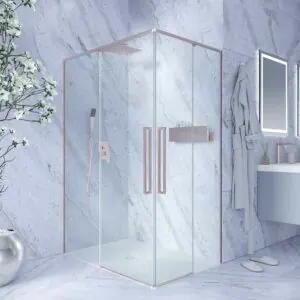 Parete doccia rettangolare PETRA 2 fisse – 2 ante scorrevoli in vetro 6 mm. ACCIAIO INOX FINITURA ORO ROSA