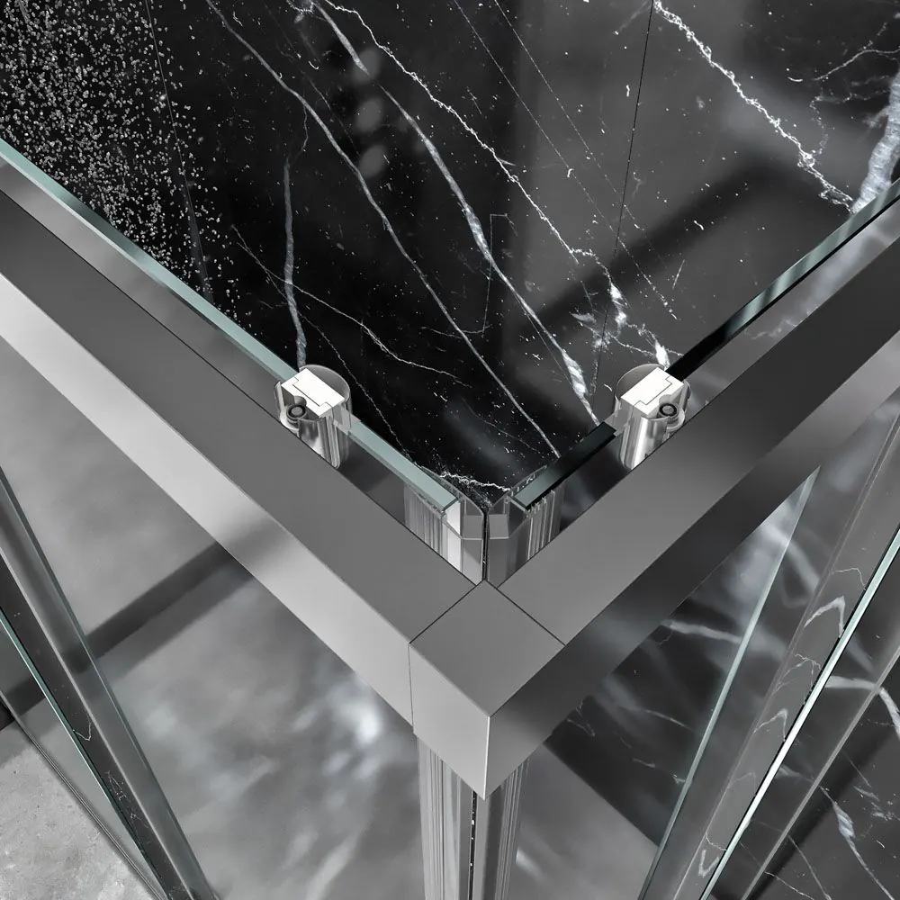Paradoccia rettangolare FRAME apertura angolare 2 fisse-2 ante scorrevoli. Vetro di sicurezza temperato da 6 mm. Finitura CROMO LUMINOSO - immagine 2