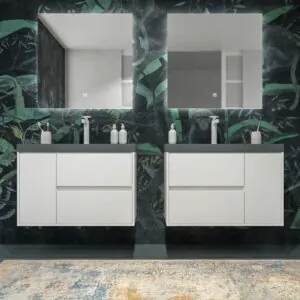 Mobile bagno sospeso 2 cassetti / 1 anta CARMEN con lavabo in resina finitura BIANCO