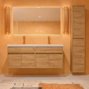 Mobile bagno sospeso 2 lavelli 4 ante / 2 cassetti 120 cm finitura ROVERE CHIARO