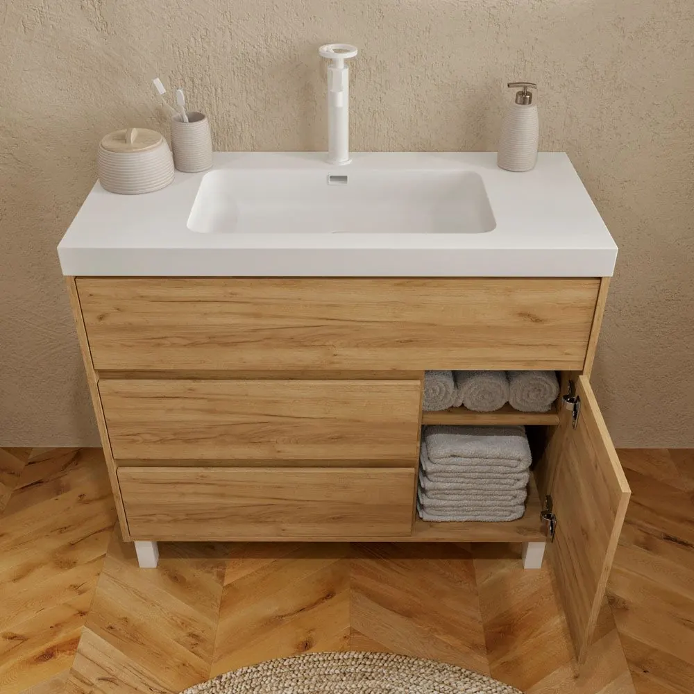 Mobile bagno con gambe 3 cassetti / 1 anta finitura ROVERE CHIARO CARMEN - immagine 4