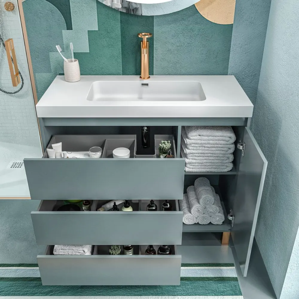 Mobile bagno con gambe 3 cassetti / 1 anta finitura CARMEN GRAFITO - immagine 2