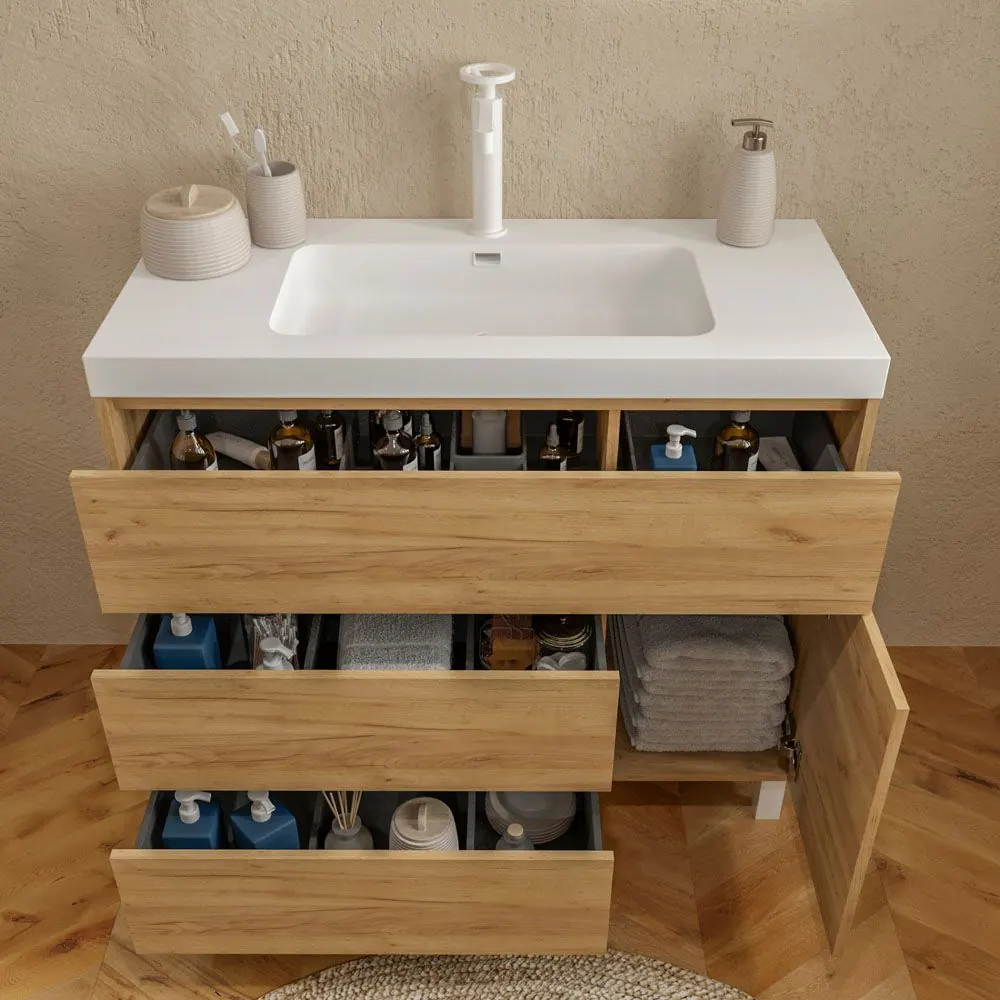 Mobile bagno con gambe 3 cassetti / 1 anta finitura ROVERE CHIARO CARMEN - immagine 2