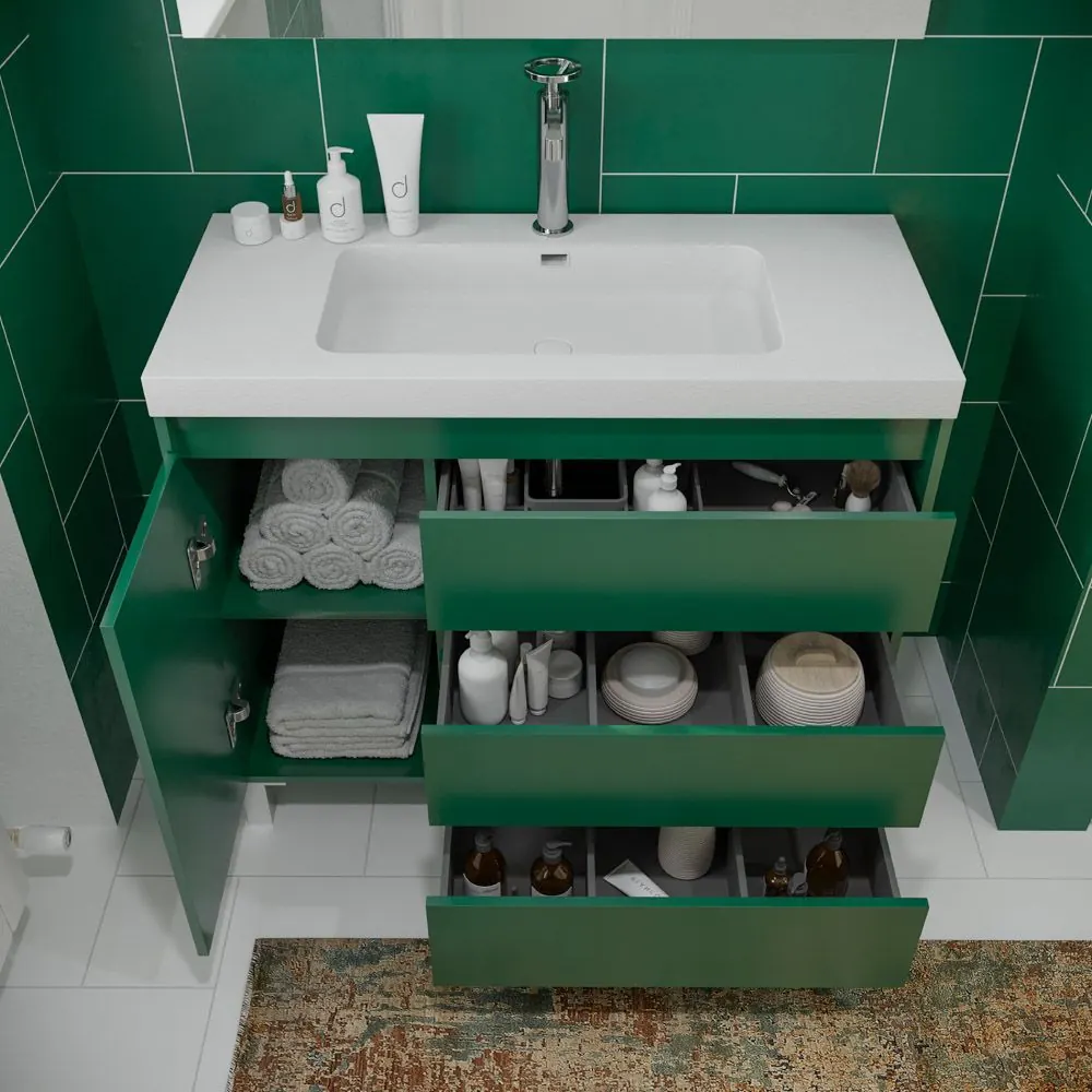 Mobile bagno con gambe 3 cassetti / 1 anta finitura CARMEN OLIVE GREEN - immagine 3