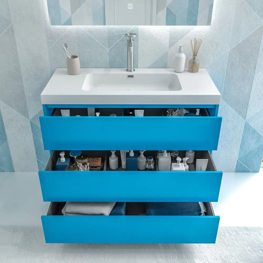 Mobile bagno con gambe 3 cassetti CARMEN finitura AZZURRO - immagine 2