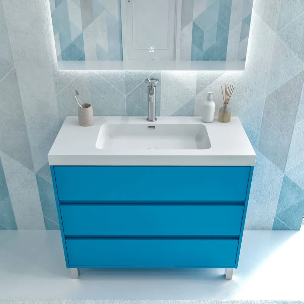 Mobile bagno con gambe 3 cassetti CARMEN finitura AZZURRO - immagine 3