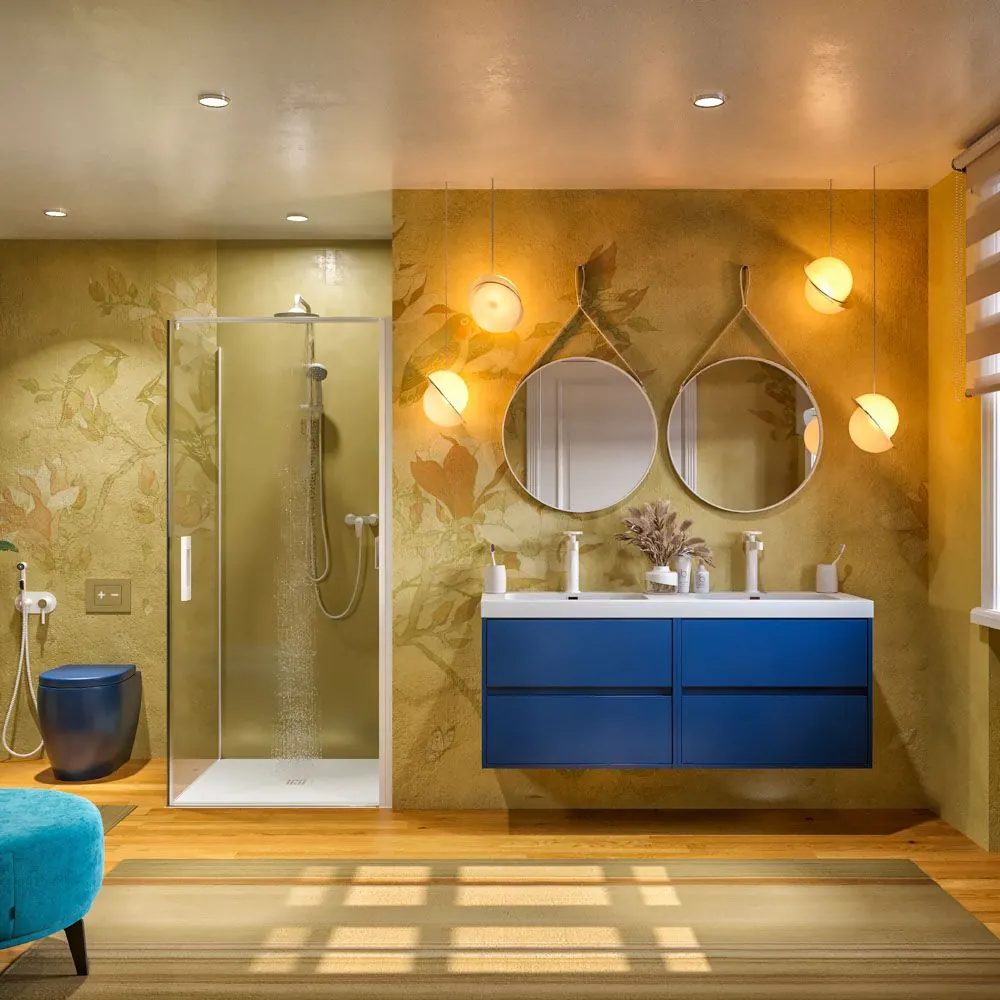 Mobile bagno sospeso cm 120 4 cassetti CARMEN con doppio lavabo 2 lavelli resina finitura BLU COBALTO - immagine 6