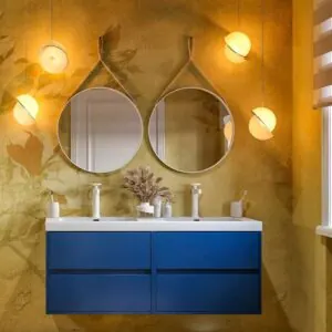 Mobile bagno sospeso cm 120 4 cassetti CARMEN con doppio lavabo 2 lavelli resina finitura BLU COBALTO