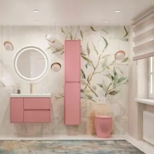 Mobile bagno sospeso 2 cassetti / 1 anta CARMEN con lavabo in resina finitura ROSA PALO