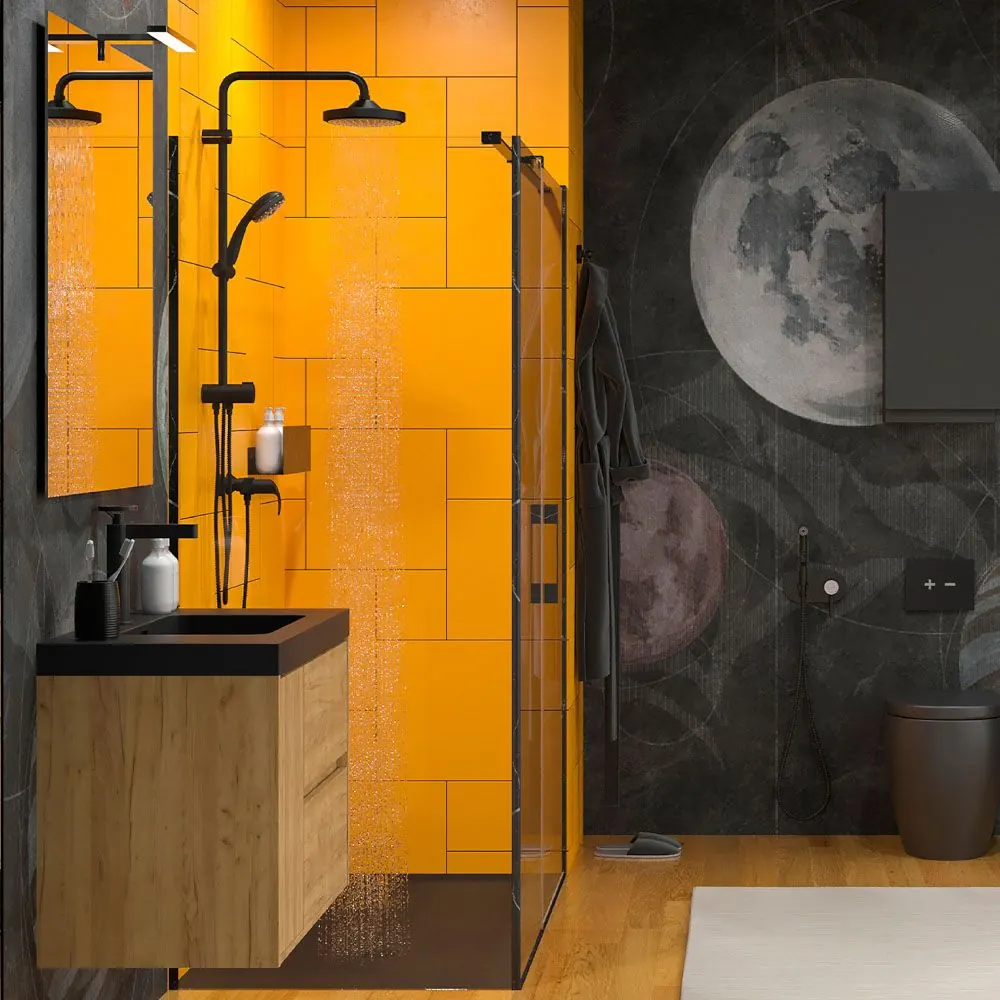 Mobile bagno sospeso 2 cassetti / 1 anta CARMEN con lavabo in resina finitura ROVERE CHIARO - immagine 5