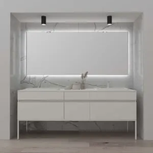 Mobile bagno DUNE con gambe a 6 cassetti e top SOLID SURFACE a 2 vasche