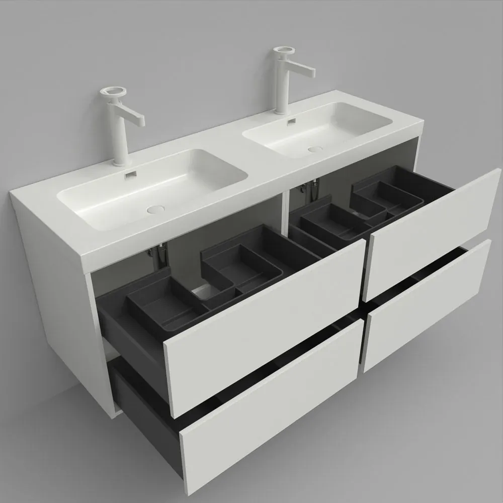 Mobile bagno sospeso cm 120 4 cassetti CARMEN con doppio lavabo 2 lavelli resina finitura BLU COBALTO - immagine 9