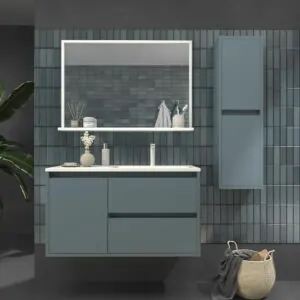Mobile bagno sospeso 2 cassetti / 1 anta CLAIRE con lavabo in Solid Surface BLU GRIGIO