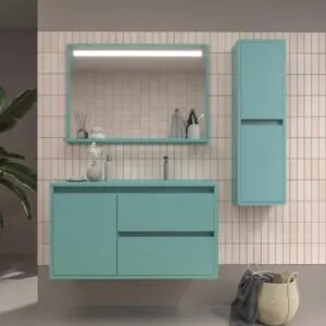 Mobile bagno sospeso 2 cassetti/1 anta CLAIRE con lavabo in Solid Surface TURCHESE