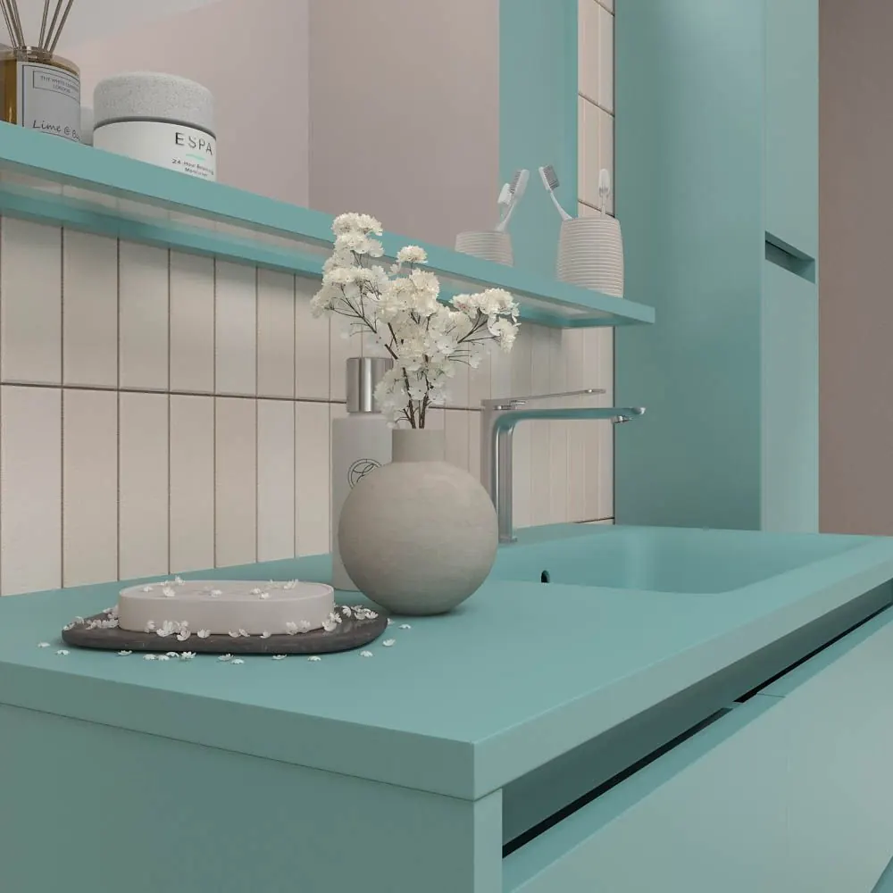 Mobile bagno sospeso 2 cassetti/1 anta CLAIRE con lavabo in Solid Surface TURCHESE - immagine 2