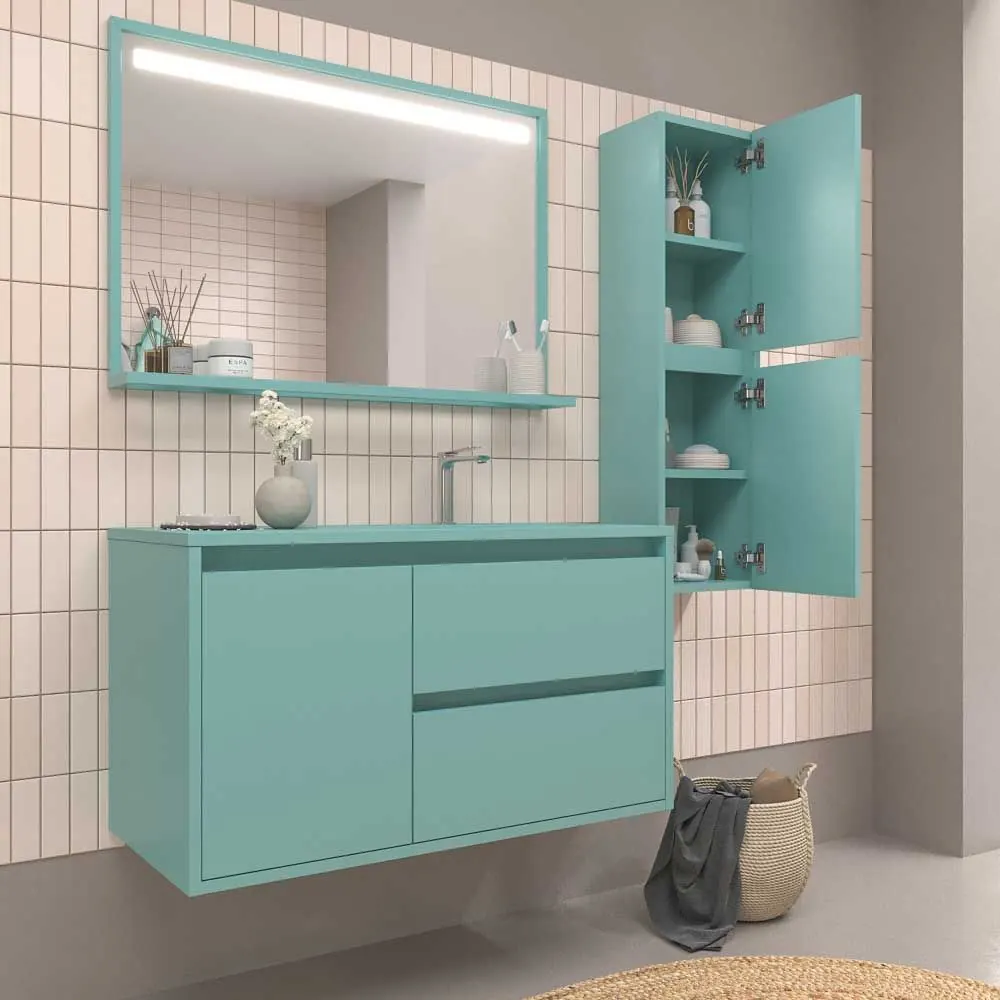 Mobile bagno sospeso 2 cassetti/1 anta CLAIRE con lavabo in Solid Surface TURCHESE - immagine 6