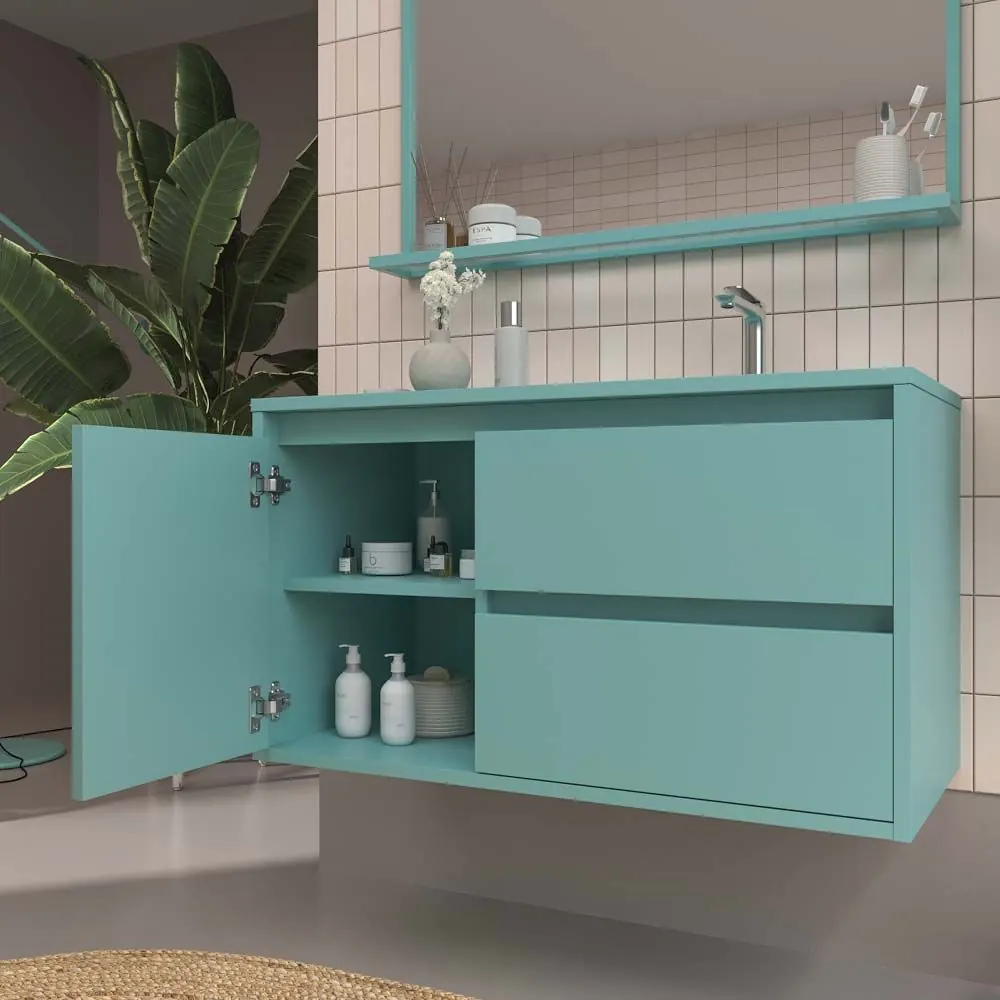 Mobile bagno sospeso 2 cassetti/1 anta CLAIRE con lavabo in Solid Surface TURCHESE - immagine 5