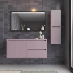Mobile bagno sospeso 2 cassetti/2 ante CLAIRE con lavabo in Solid Surface VIOLETA PASTEL