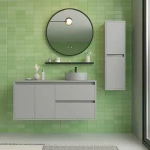 Mobile bagno sospeso 2 cassetti/2 ante CLAIRE con lavabo in Solid Surface STONE GREY