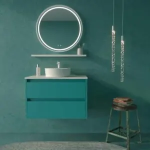 Mobile bagno sospeso 2 cassetti CLAIRE con lavabo in Solid Surface BLU TURCHESE