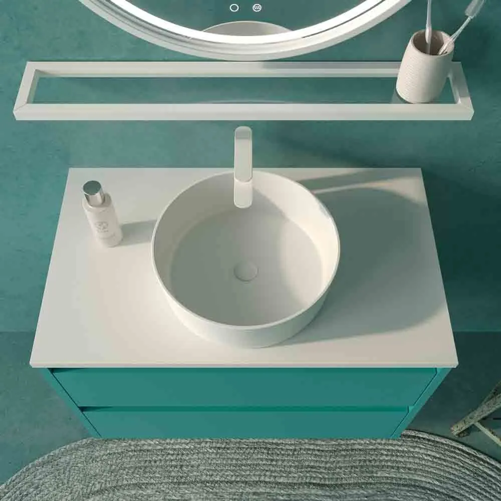 Mobile bagno sospeso 2 cassetti CLAIRE con lavabo in Solid Surface BLU TURCHESE - immagine 4