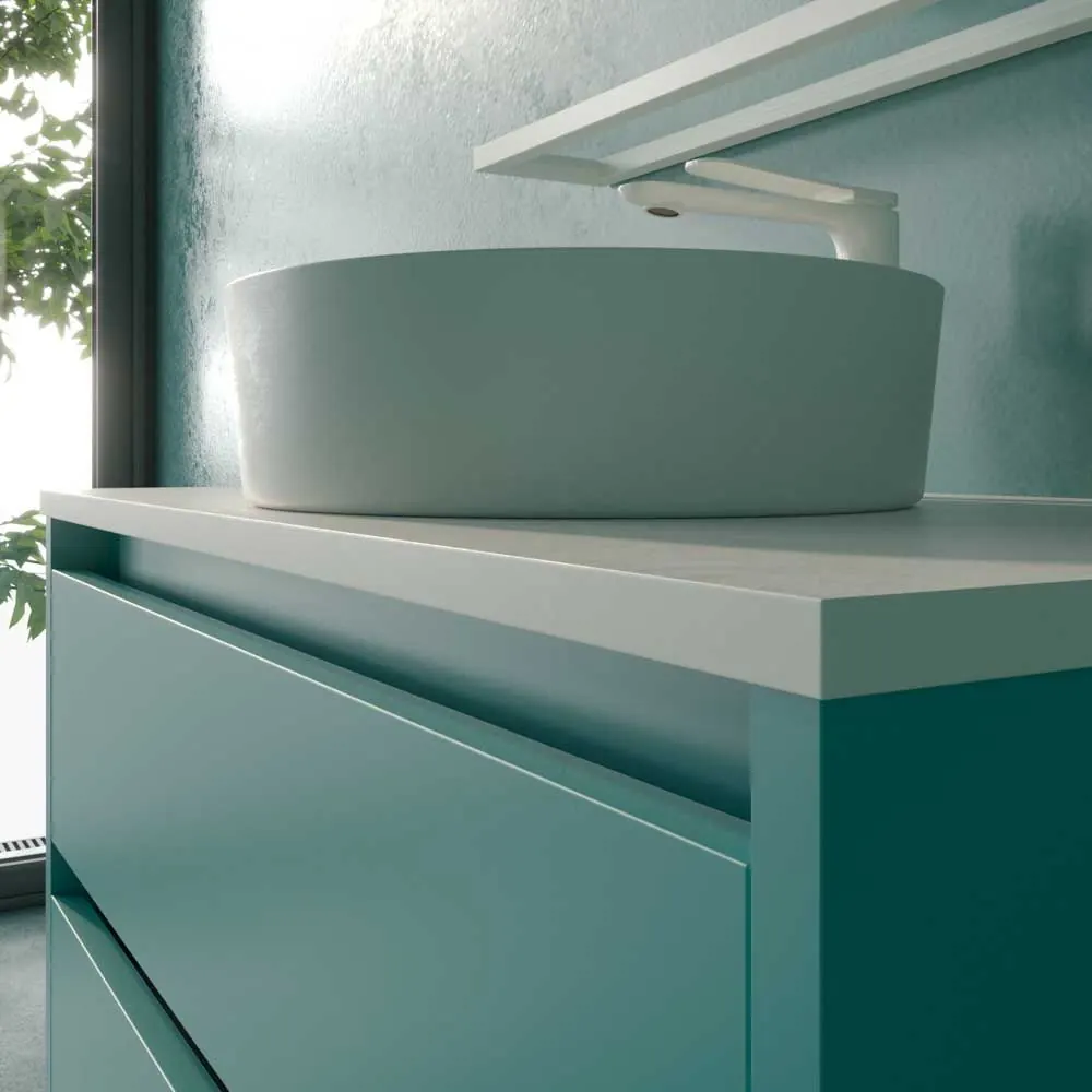 Mobile bagno sospeso 2 cassetti CLAIRE con lavabo in Solid Surface BLU TURCHESE - immagine 3