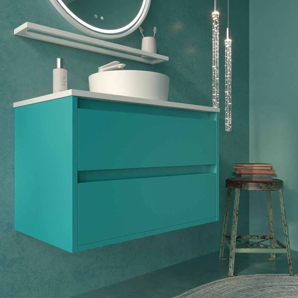 Mobile bagno sospeso 2 cassetti CLAIRE con lavabo in Solid Surface BLU TURCHESE - immagine 2