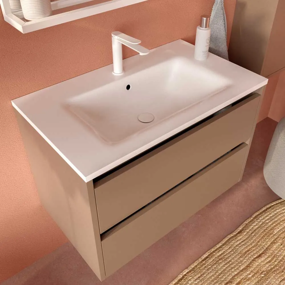 Mobile da bagno sospeso CLAIRE a 2 cassetti con lavabo in Solid Surface MARRONE PALLIDO - immagine 8