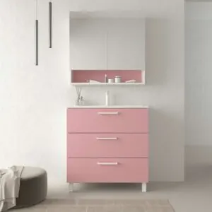 Mobile bagno con gambe NEXO 3 cassetti profondità ridotta 40 cm laccato opaco con lavabo in porcellana ROSA PALO
