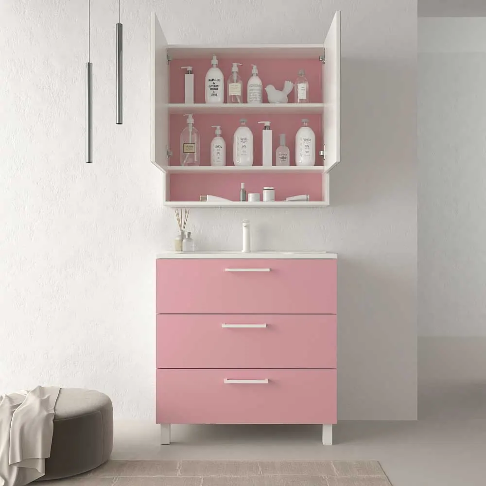 Mobile bagno con gambe NEXO 3 cassetti profondità ridotta 40 cm laccato opaco con lavabo in porcellana ROSA PALO - immagine 5