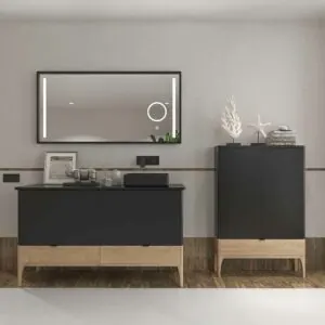 Mobile bagno VICENT con gambe 4 cassetti Piano in Solid Surface con lavabo SATET