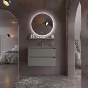 Mobile bagno sospeso 2 cassetti CLAIRE con lavabo in Solid Surface QUARTZ GRIGIO